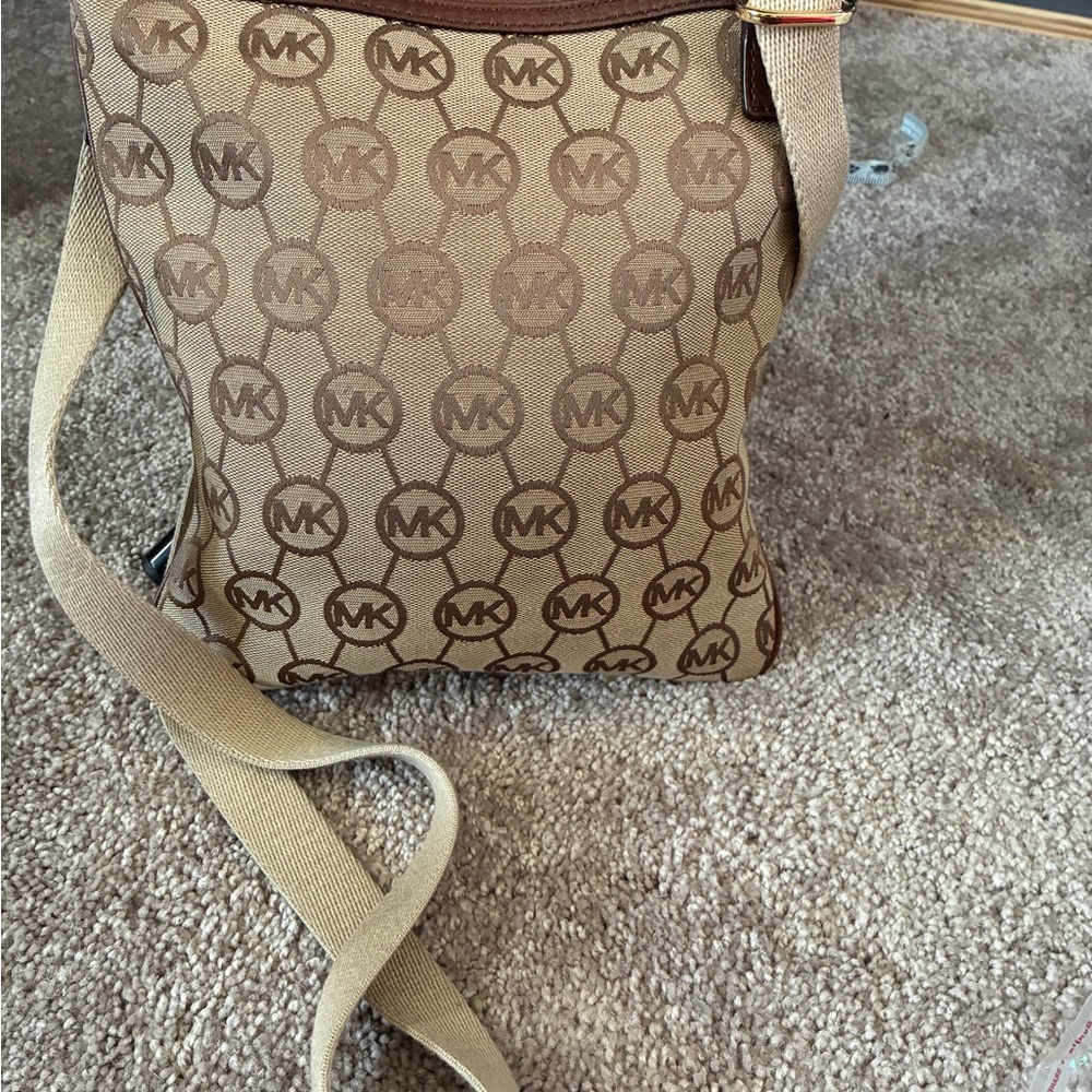 Michael Kors Tan and Brown MK Monogram Crossbody - Picture 2 of 8